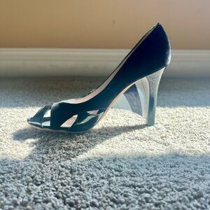 Emilio Pucci Authentic Suede Patent Peep Toe Heels w/ Pucci Windowpane Detail